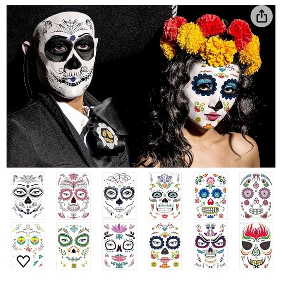 TailaiMei 12 Sheets Day of the Dead Face Skeleton Tattoos and Nail Art - Picture 3 of 7